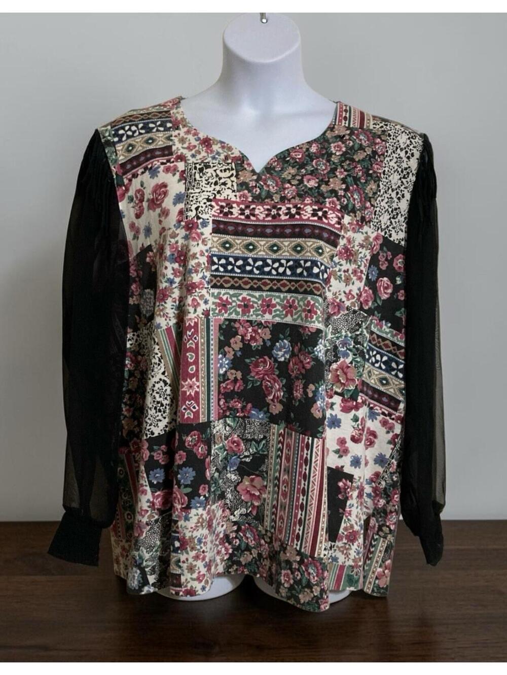 Women Ozark Mountain Floral Design Long Sleeve Pullover Polyester Blend Top 20
